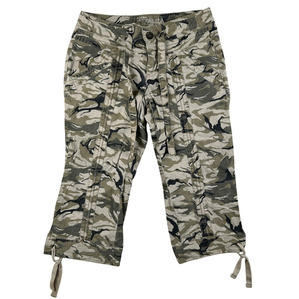 Arizona Jean Co Cargo Capri Pants Womens 3 Camo Twill Drawstring Pockets Y2K